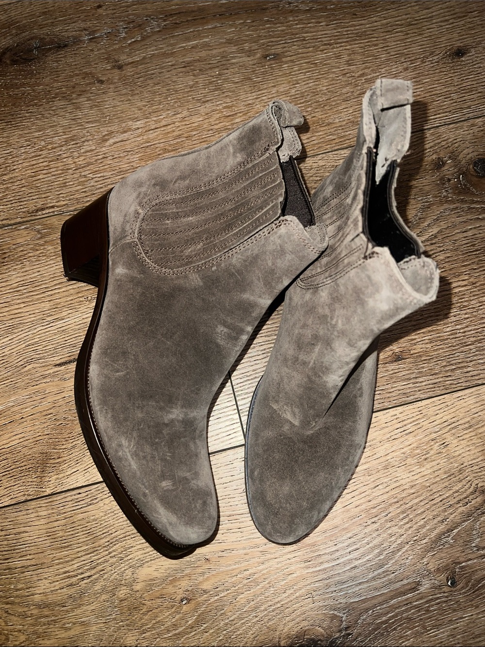 La Canadienne Taupe Suede Block Heeled Ankle Boots Size 8 1/2